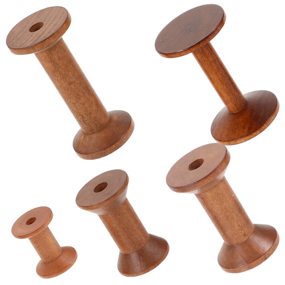 SOPOTUTU 5-Pack Brown Unfinished Wood Thread Spools for Sewing, Crafting, Quilting, and Project Organization