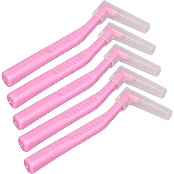 5pcs L Shaped Interdental Brushes, Effective Cleaning Plaque Removal Braces Brush for Tooth Care Detail Cleaning(Pink)