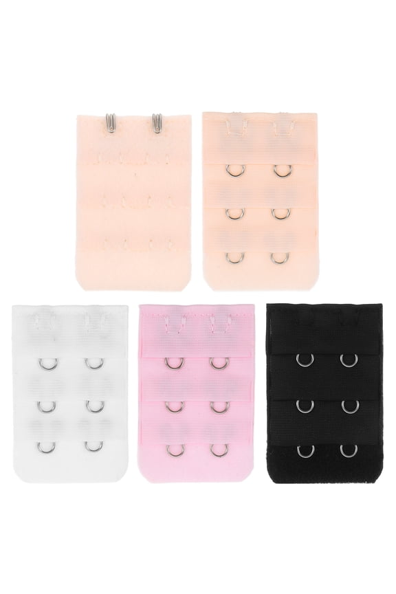 5-Pack Women's Elastic Bra Extenders with 2 Hooks and 3 Rows, Assorted Colors for Comfortable Fit