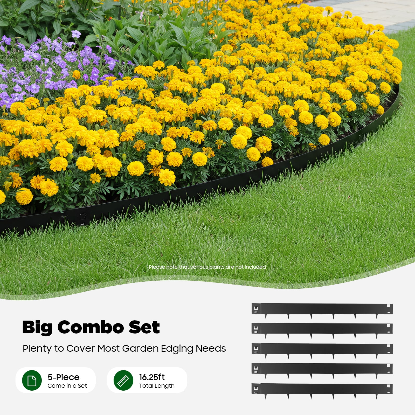 5pcs Landscape Edging Metal Lawn Border Edging Bendable Barrier Black for Gardens, Paths, Lawns, And Outdoor Patios