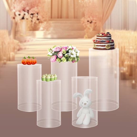 5pcs Large Cylinder Tables for Parties, Pedestal Display Plinth Pillars