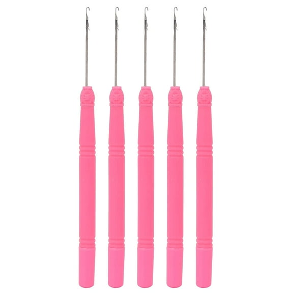 5pcs Latch Hook Crochet Needle, Plastic Hair Extension Crochet Hook Crochet Latch Hook Tool Pulling Hook Needle for Braiding Hair(Rose red #1)