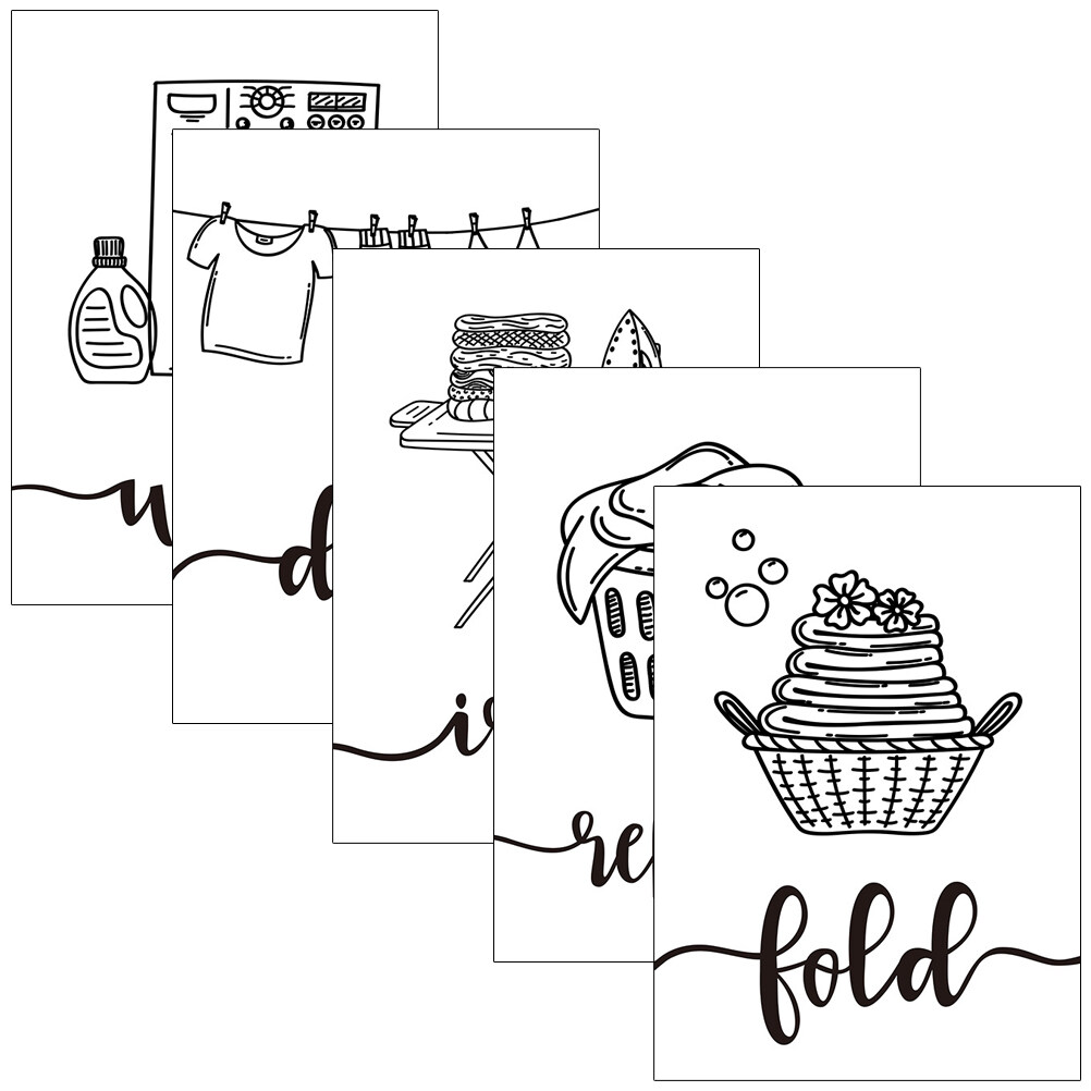 5pcs Laundry Room Art Wall Decor Modern Minimalist Laundry Wall Art for