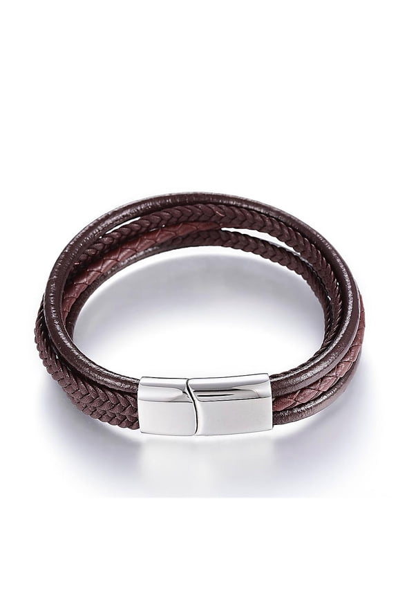 5pcs Leather Cord Multi-strand Bracelets with 304 Stainless Steel Magnetic Clasps Coconut Brown 8-1/4 inch(215mm)x12x6mm