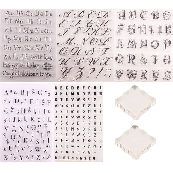 5pcs Letter Alphabet Fondant Cake Stamp with 2pcs Back Plate for Cookies Biscuit Decorating Tool Card Making DIY Scrapbooking