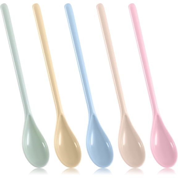 5pcs Long Handle Mixing Spoon 7.2 Inch Colorful Coffee Stirring Spoons Melamine Plastic Latte Machiatto Stirring Longdrink Spoons Long Teaspoons for Tall Iced Tea Sundae Cocktail