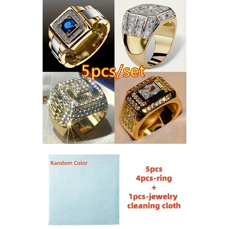 5pcs Luxury Men's Business Rings - High-End Synthetic Gemstone Jewelry ...