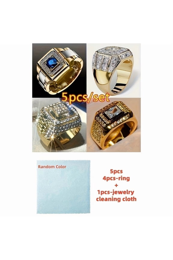 5pcs Luxury Men's Business Rings - High-End Synthetic Gemstone Jewelry, Domineering Statement Pieces for Wedding, Engagement, Valentine's Day Gift, Fashion Anillos De Hombre for Men