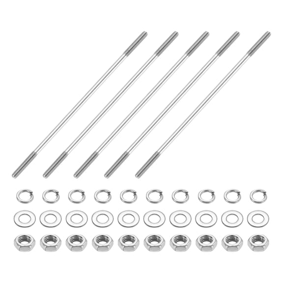 5pcs M4x130mm Double End Threaded Stud Screw Bolt with Nuts and Washers