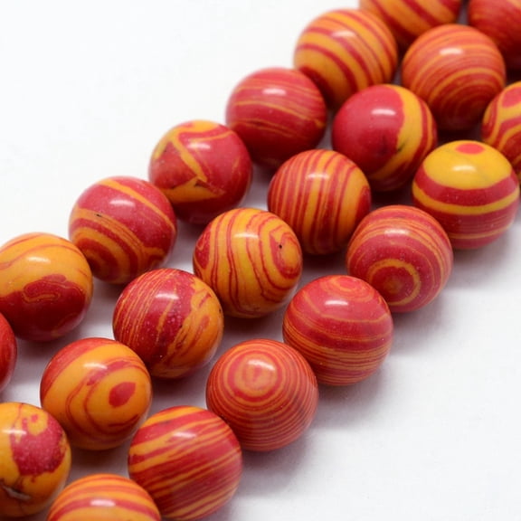 5pcs Malachite Beads Strands Dyed Round Orange Red 6mm Hole: 0.5mm about 63pcs/strand 14.96 inch(38cm)