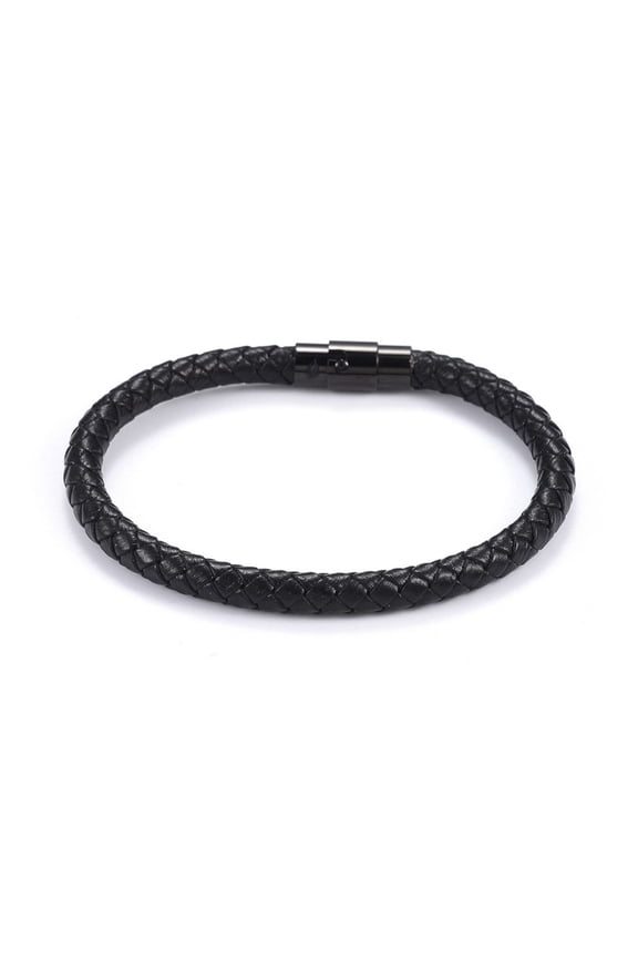 5pcs Man's Leather Cord Bracelets with 304 Stainless Steel Clasps Black 8-1/4 inch(21cm) 6mm