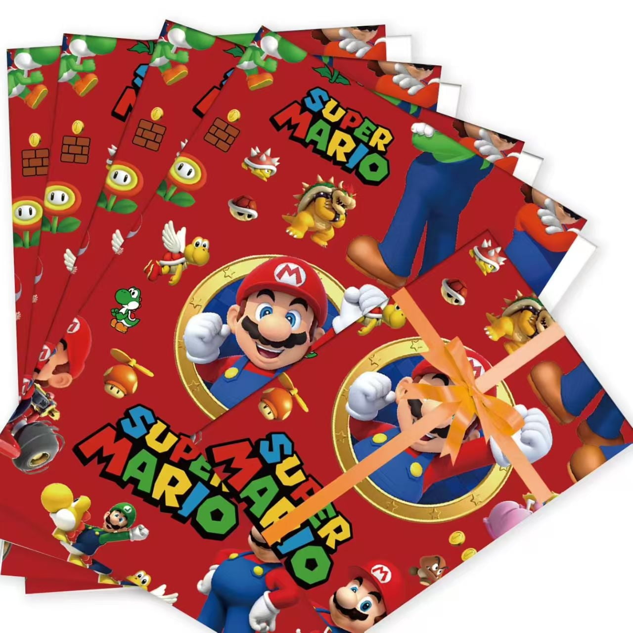 5pcs Mario Gift Wrapping Paper 19.6" x 27.5" Kraft Paper Wrapping Paper Sheets Pack for Birthday Gift, Mario Party Decoration