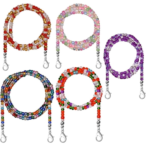 5pcs Mask Holder Chain,Beaded Glasses Chain Multicolor Face Cover Lanyards Adjustable Mask with Lobster Clips for Adults Men Women Girls74cm
