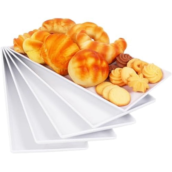 5pcs Melamine White Serving Trays for Party, Reusable Serving Dishes,14.5 x 6,Unbreakable Rectangle Plates, for Cookie, Appetizer, Charcuterie, Snack, Dessert, Food Display