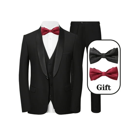 5pcs Men Suit Blazer Jacket Vest Pants 2 Bows Shawl Collar One Button Slim Fit Tuxedo Set Business Wedding Men Suit Premium Classic Groomsmen Bridegroom Suit