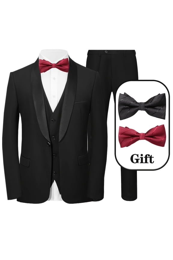5pcs Men Suit Blazer Jacket Vest Pants 2 Bows Shawl Collar One Button Slim Fit Tuxedo Set Business Wedding Men Suit Premium Classic Groomsmen Bridegroom Suit