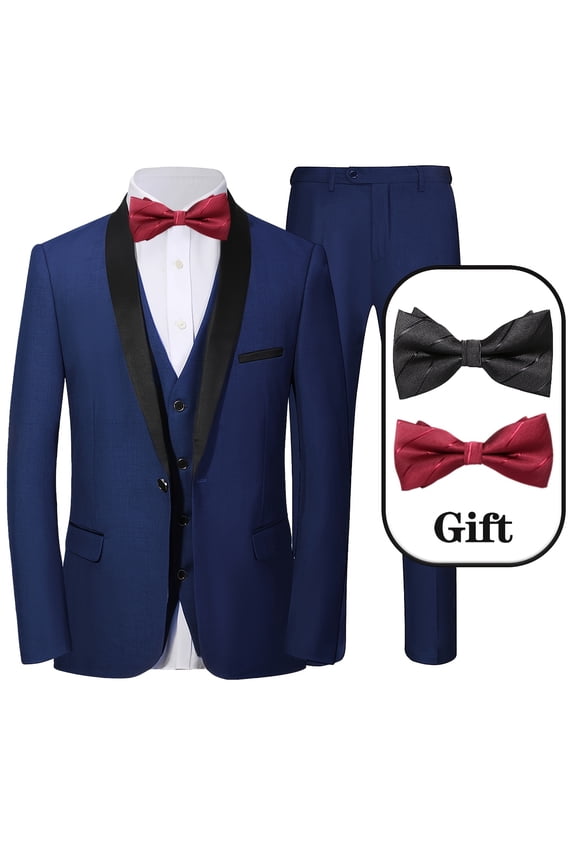 5pcs Men Suit Blazer Jacket Vest Pants 2 Bows Shawl Collar One Button Slim Fit Tuxedo Set Business Wedding Men Suit Premium Classic Groomsmen Bridegroom Suit