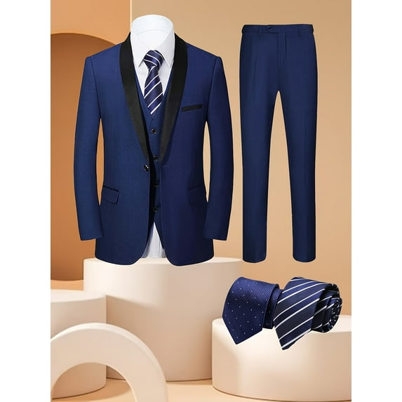 5pcs Men Suit Tuxedo Vest Pants Ties Shawl Collar Single Breasted One Button Flap Pockets for Wedding Party Special Events Dating Groomsmen Attire