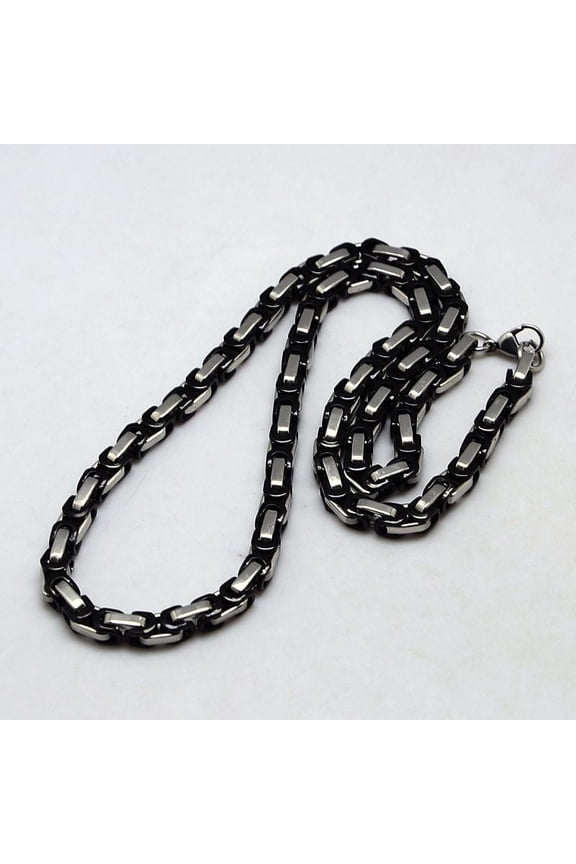 5pcs Men's Byzantine Chain Necklaces Fashionable 201 Stainless Steel Necklaces Black & Stainless Steel color 21.3 inch(54cm)