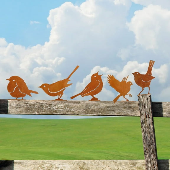 5pcs Metal Birds Decor with Screws, TSV Outdoor Garden Rusty Hummingbird Art Silhouette