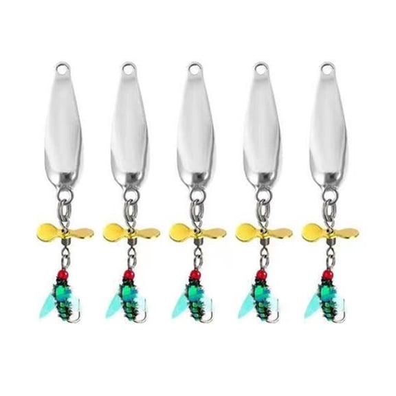 5pcs Metal Fly Fishing Baits Tackle Spoon Spinner Sequins Baits with Propellers Fly Lures