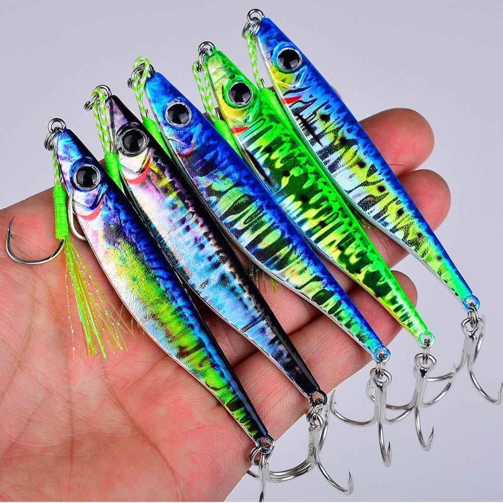 5pcs Metal Jig Lure Casting Spoon Jigging Bass Saltwater Fishing