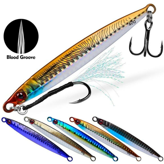 5pcs Metal Jig Lure Shore 14g-40g Spoon Jigging Bass Saltwater Fishing Tackle