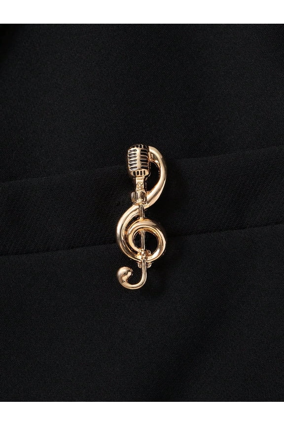 5pcs Metal Microphone Brooch Personalized Laperl Pin Music Note Creative Decor For Sweater Suit Everyday Wear Christmas Gift