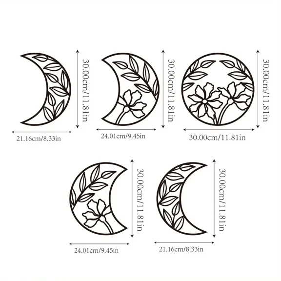 5pcs Metal Moon Moon Phase Nordic Wall Decoration, Moon Phase Wall Hanging Decor Flower Leaf Wall Art Decor for Wall Ornament