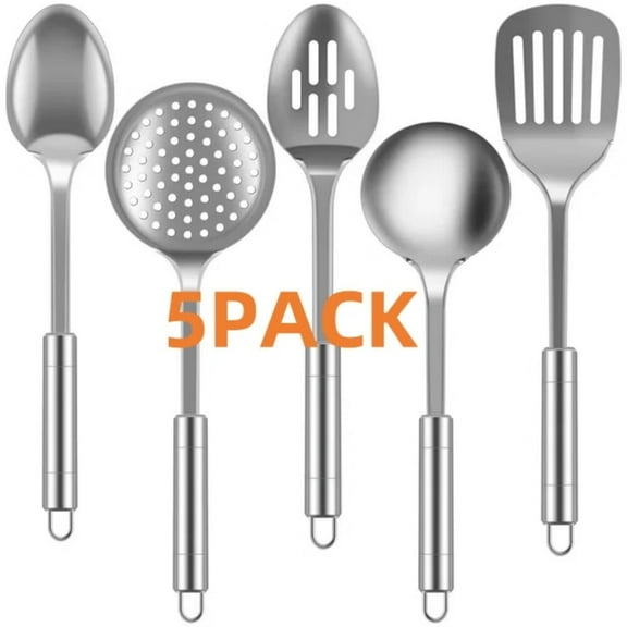 5pcs Metal Stainless Steel Utensil for Cooking Kitchen Cooking Utensils Set Kitchen Gadgets Tools Set Spoons Spatula Sets with Ergonomic Handle Hanging Hole Reusable