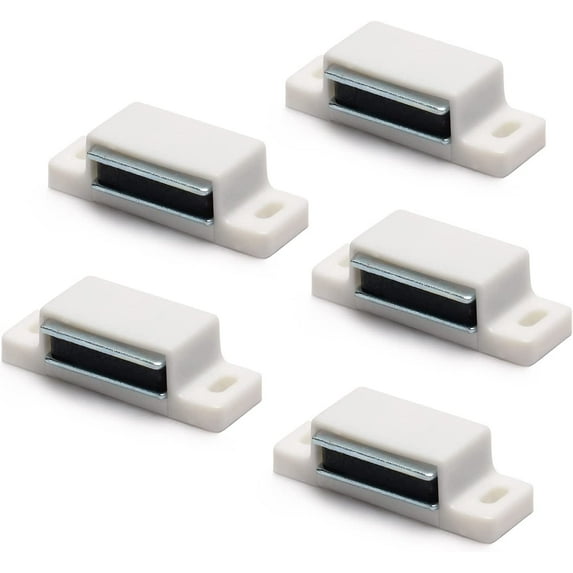 5pcs Metal White Magnetic Cabinet Door Catch Suction for Furniture Kitchen Cabinet Cupboard Wardrobe Closet Closures Drawer Latch, Silver 1.81 inch Length