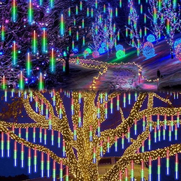5pcs Meteor Shower Lights, 11.8in 8 Tubes 192 LEDs Meteor Lights, Icicle Snow Falling Christmas Lights, Rain Drop String Waterproof Cascading Lights Indoor Outdoor Xmas Tree Wedding Party Decor