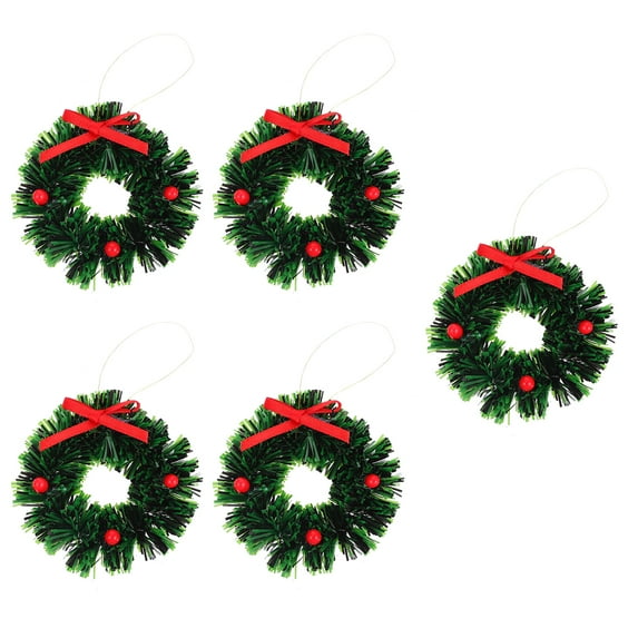 5pcs Mini Christmas Wreath Adornment Decorative Mini Doll House Decor Festival Accessories