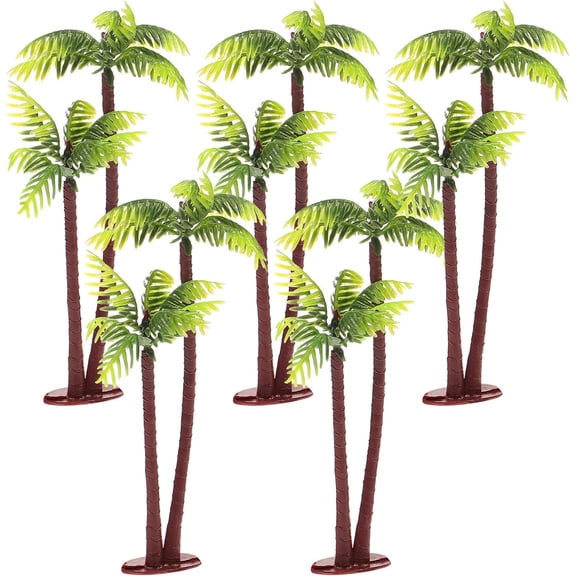 5pcs Mini Palm Tree Figurines - Green Artificial Coconut Tree Plastic Fake Palm for Tropical Diorama Fairy Garden Decor, Cake Topper Decoration & Hawaii Indoor/Outdoor Banquet Ornament