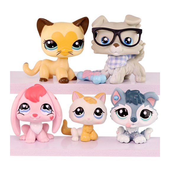 5pcs Mini Pet Toys Bunny Rabbit Collie Short Hair Cat Husky Puppy Kitten Cat with Accessories