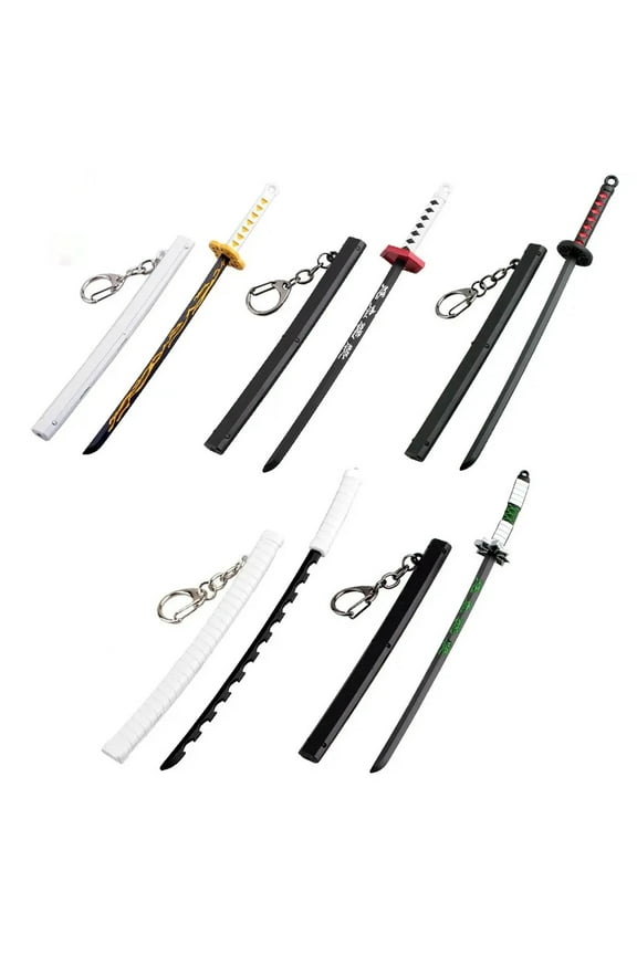 5pcs Mini Metal Katana Keychain, Pull-Out Samurai Sword Model for Anime Lovers, Random Mixed Set
