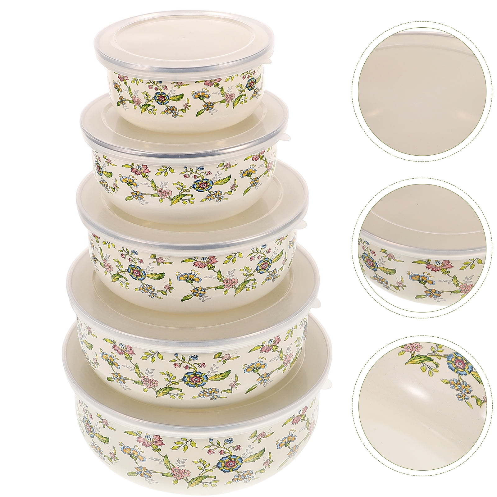 5pcs Mixing Bowl Set Multi-sized Fruit Bowls Reusable Enamel Bowls Food Storage Containers