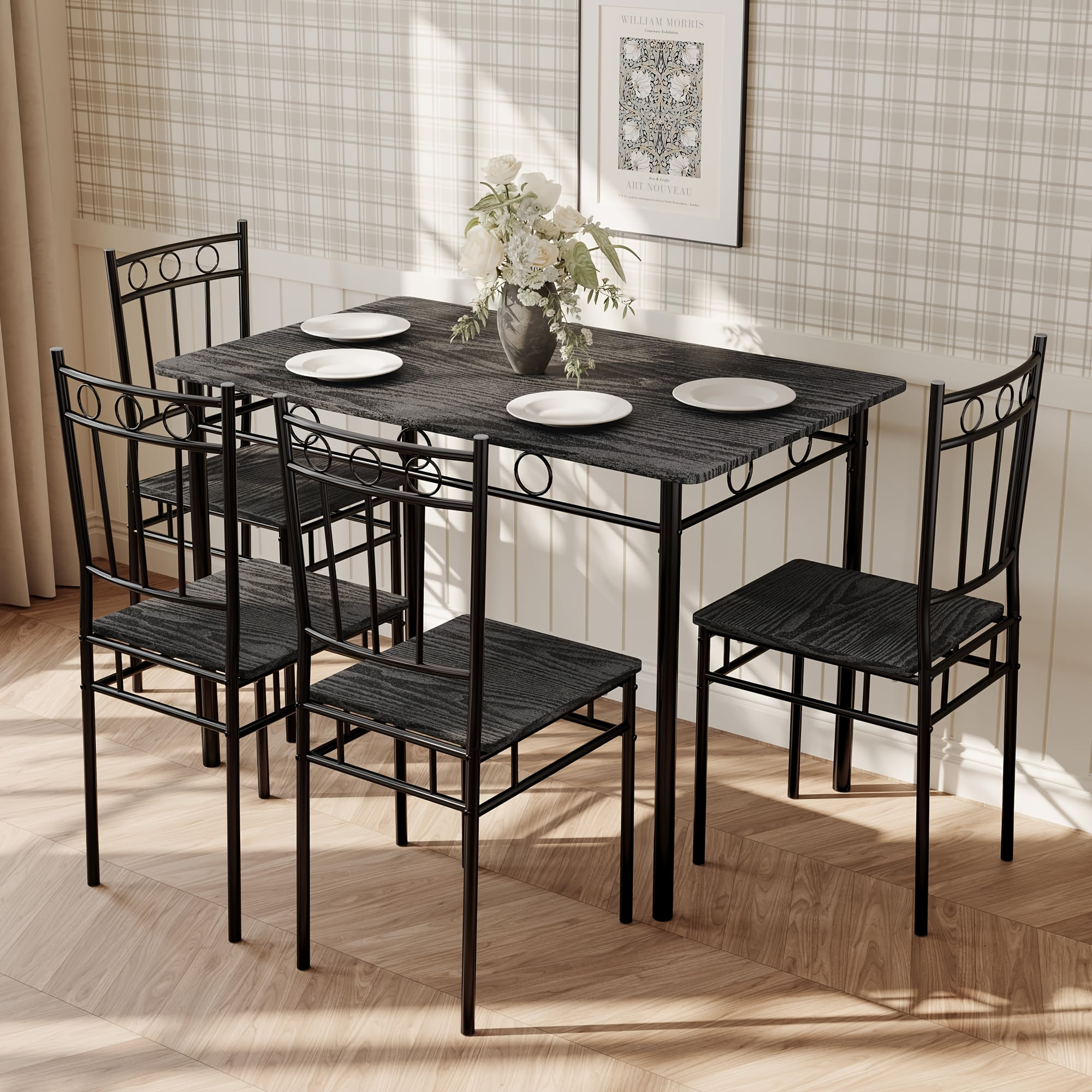 5pcs Modern Compact Dining Table Set with 4 Chairs - Space-Saving ...