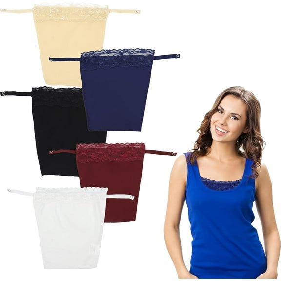 5pcs Modesty Panels for Low Cut Tops 5 Colors Overlay Modesty Panel Vest,Lady Lace Clip-On Mock Camisole Bra,Exquisite Lace Edge,Suitable for Low Cut Tops,Multicolour
