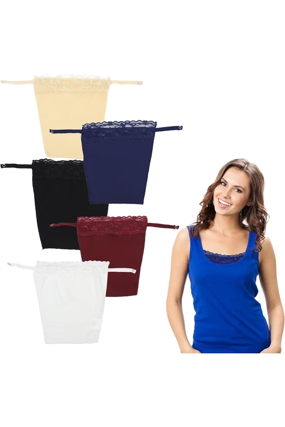 5pcs Modesty Panels for Low Cut Tops 5 Colors Overlay Modesty Panel Vest,Lady Lace Clip-On Mock Camisole Bra,Exquisite Lace Edge,Suitable for Low Cut Tops,Multicolour