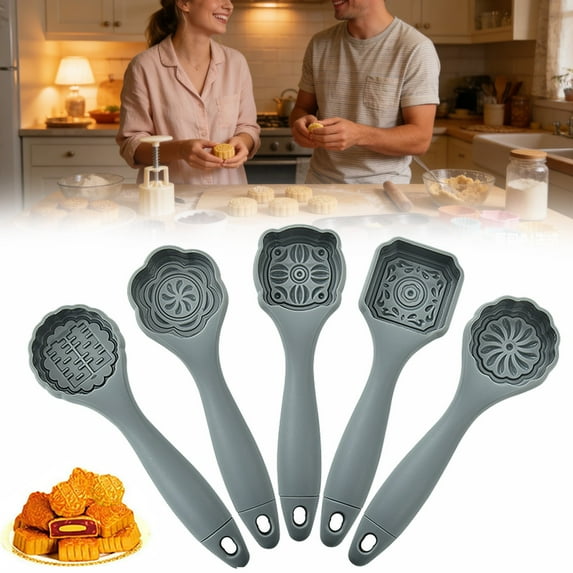 5pcs Moon Cake Moulds for Baking Easy Demoulding Pastry Tools for Homemade and Festive Treats Grey