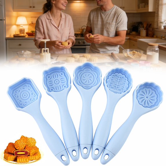 5pcs Moon Cake Moulds for Baking Easy Demoulding Pastry Tools for Homemade and Festive Treats Sky Blue