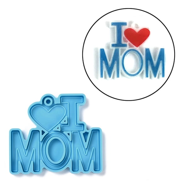 5pcs Mother's Day Theme DIY Pendant Silicone Molds for Keychain Making Resin Casting Molds For UV Resin Epoxy Resin Craft Making Word Deep Sky Blue 66x77x6mm Hole: 4mm