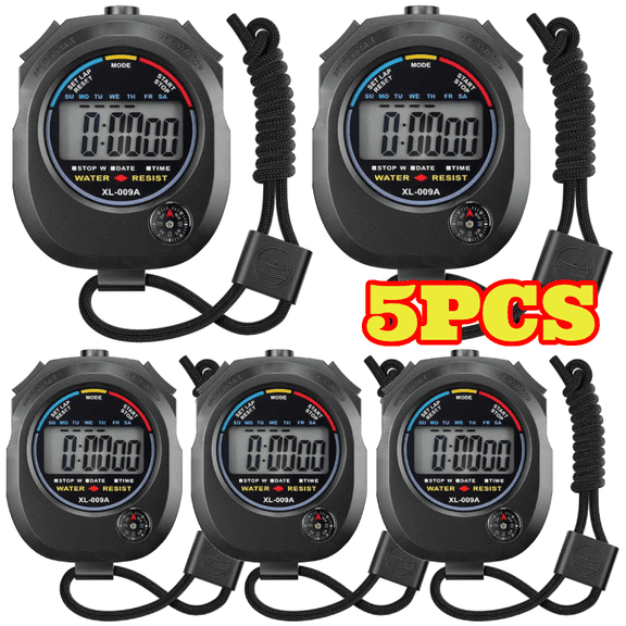 5pcs Multi-Function Digital Stopwatch Timer, Large Display with Date Time and Alarm Function, Suitable for Sports Coaches, Swimming, Running, Fitness