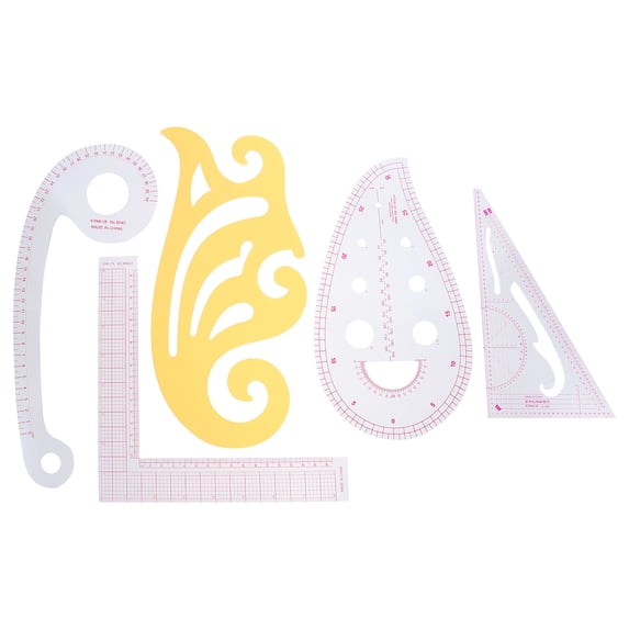 5pcs Multi-Function Sewing Rulers Set for Fabric Cutting and Crafting with Fashion Design Templates