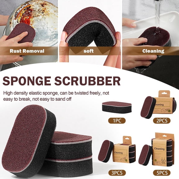 5pcs Multi-functional Double-sided Cleaning Sponge Eraser Pad, Thickened Magic Cleaning Scrubber, Household Oil Stain Remover Sponge for Kitchen Bathroom Sink Floor Pot Tableware Home Daily Cleaning