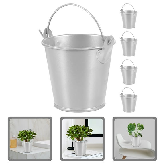 5pcs Mini Tin Buckets with Handles Small Metal Pails for Succulents and Party Favors