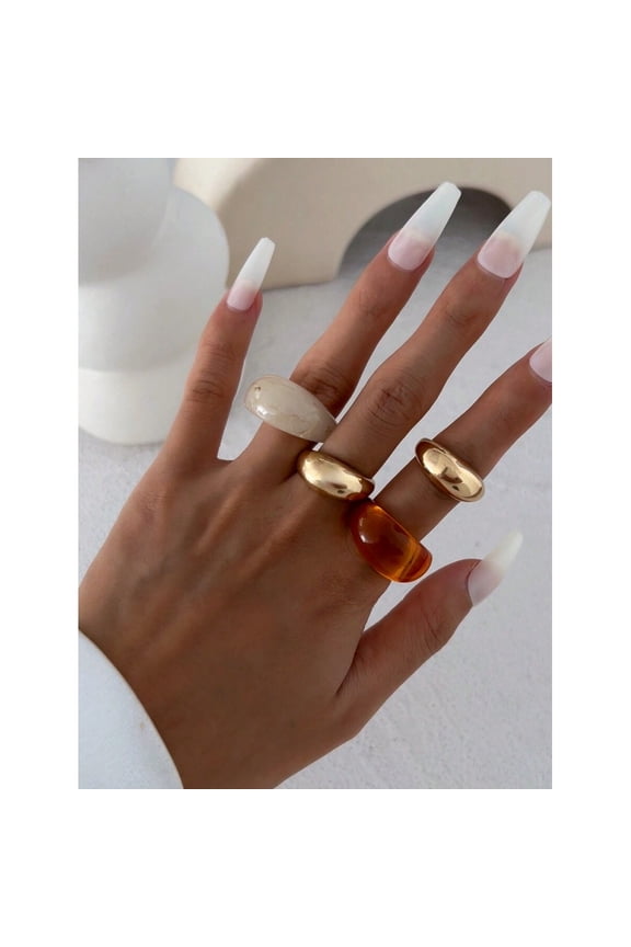 5pcs Multicolor Vintage Minimalist Thick Round Open Finger Rings Set For Women