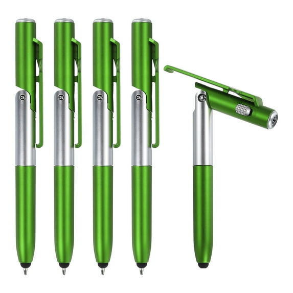 5pcs Multifunction Stylus Pen Capacitive Touch Screen Ballpoint Pens with LED Light, Foldable for Writing, Green