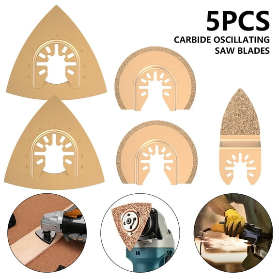5pcs Multitool Blades Cemented Carbide Oscillating Saw Blades Fast Cutting Semicircular Saw Blade Professional Triangle Saw Blade Universal Finger Saw Blade for Plastic Ceramic Tile Marble